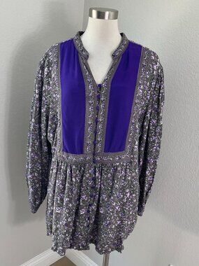 Woman Within Womens Plus 2X Floral Tunic Top Long Sleeve Cottagecore Prairie